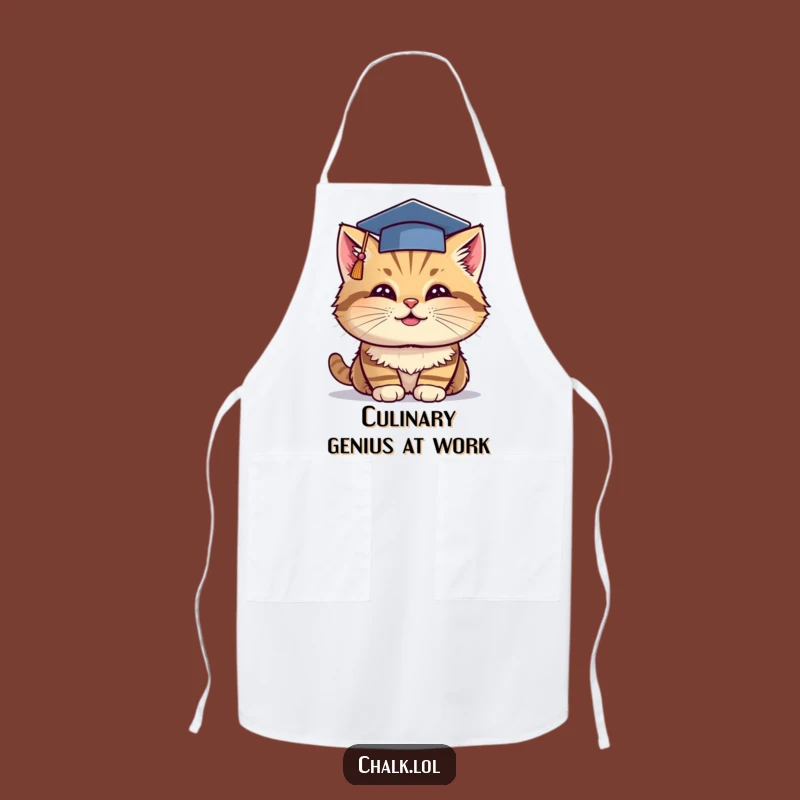 Funny Grad Cat Apron - Cheerful Kitty Scholar Accessory, Perfect Funny Graduation Gift