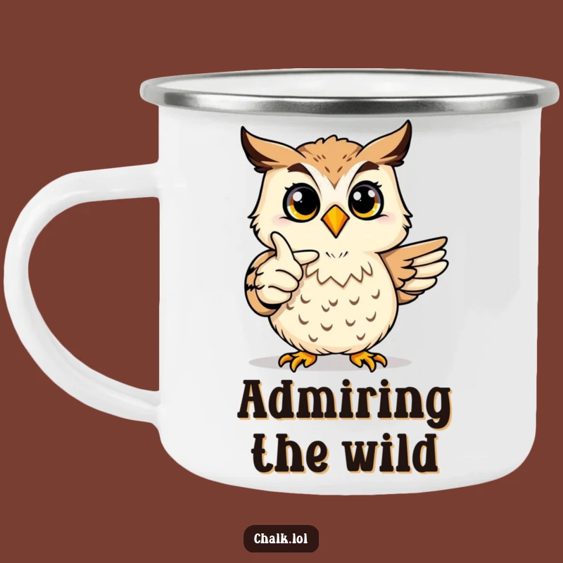 Funny Joyful Owl Art Camping Mug - Artist Critter Enamel Cup, Perfect Funny Teacher Gift