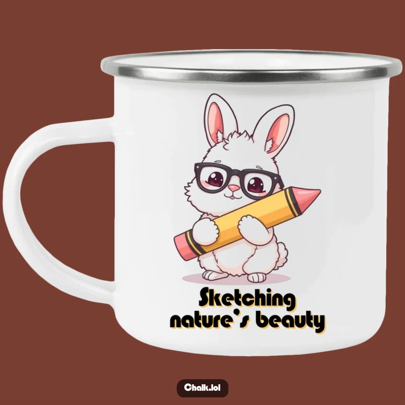 Funny Bunny Artist Camping Mug - Fluffy Crayon Enamel Cup, Perfect Funny Gift for Outdoors