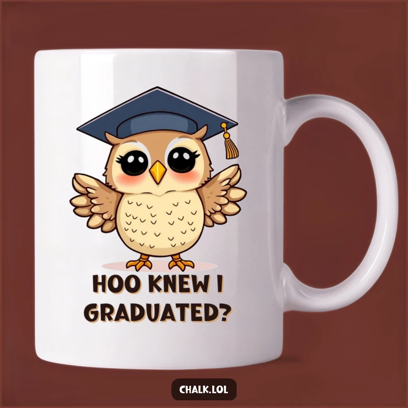 Funny Graduation Owl Mug: Wise Bird Celebrates Success with Joyful Wing Flaps, Perfect Gift