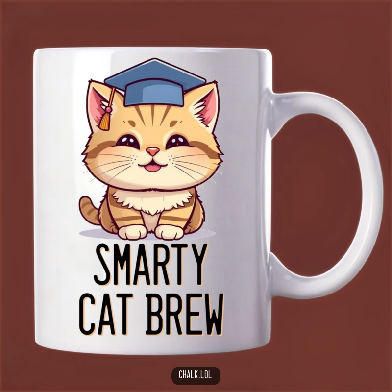 Funny Grad Cat Mug - Cheerful Kitty with Cap & Chalk, Perfect Funny Graduation Gift