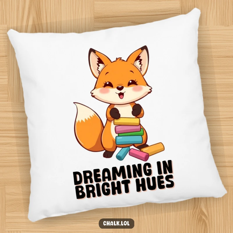 Funny Fox Artist Pillow, a fox tosses chalk, perfect for studios and sofas, a funny and comfortable gift.