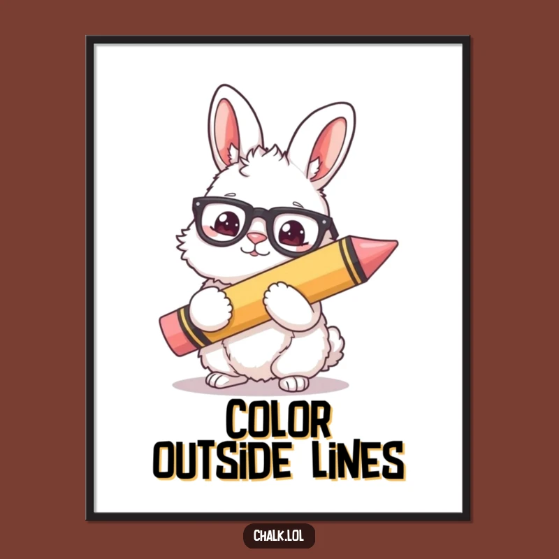 Funny Bunny Artist Digital Art - Fluffy Crayon Print, Instant Funny Gift Download