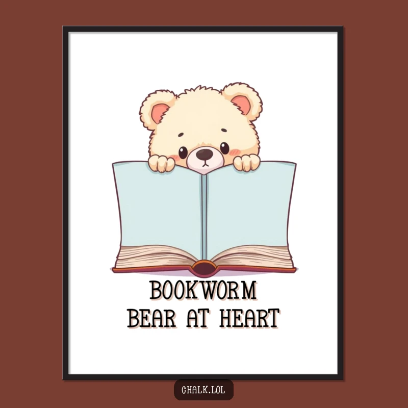 Funny Bear Cub Bookworm Digital Print: Whimsical Decor, Perfect Funny Gift for Art Lovers
