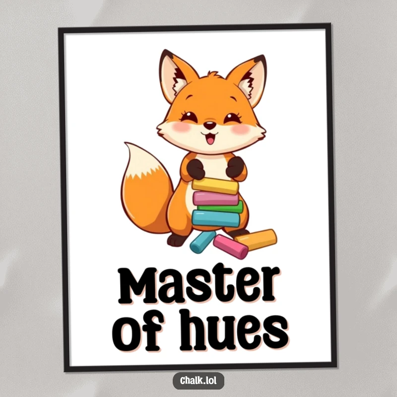 Funny Fox Artist Digital Print, a fox tosses chalk, bringing artistic vibes and humor, a funny gift for art lovers.