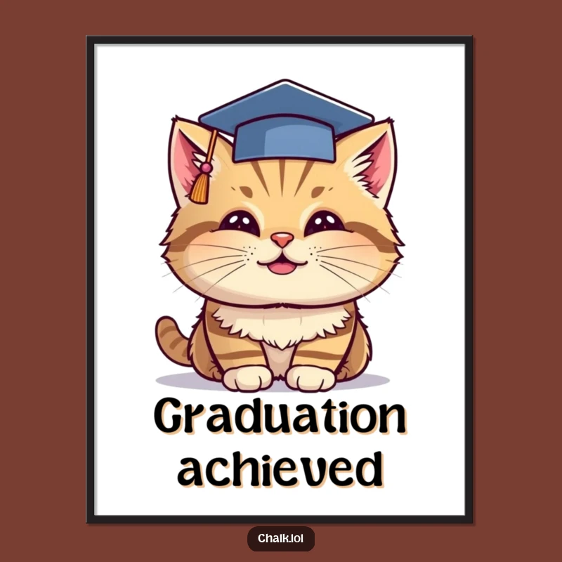 Funny Grad Cat Digital Art - Cheerful Kitty Graduation Print, Instant Funny Graduation Gift