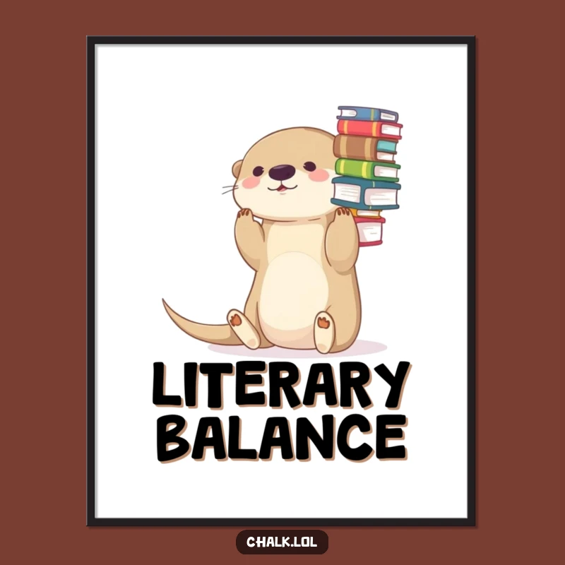 Funny Otter Book Balance Digital Art: Hilarious Downloadable Print for Wall Decor!