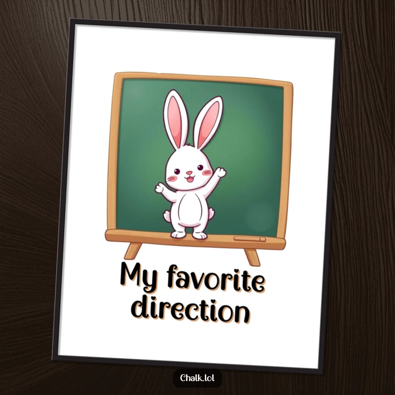 Funny Rabbit Teacher Digital Print, a rabbit points at a chalkboard, bringing educational cheer, a funny gift for art lovers.