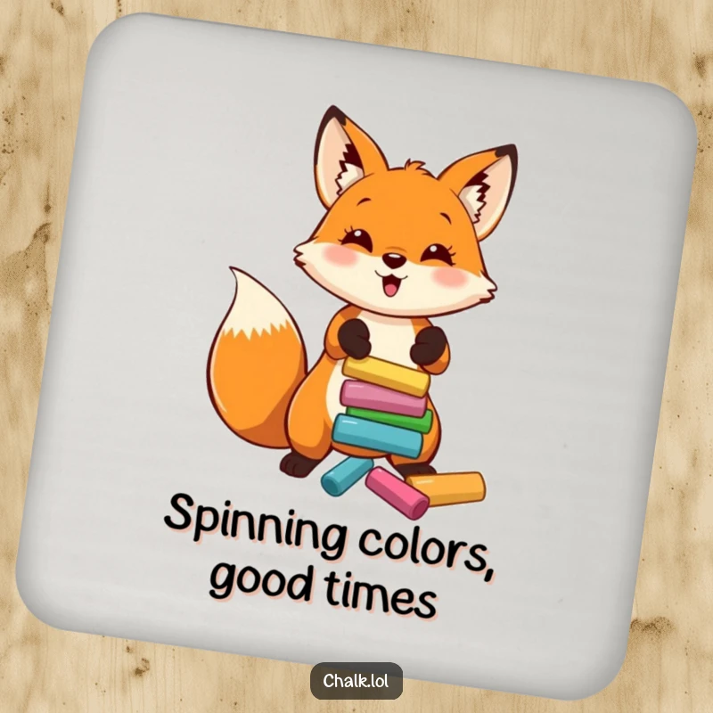 Funny Fox Artist Coaster Set, a fox throws chalk, protecting surfaces with flair, a funny gift for hosts.