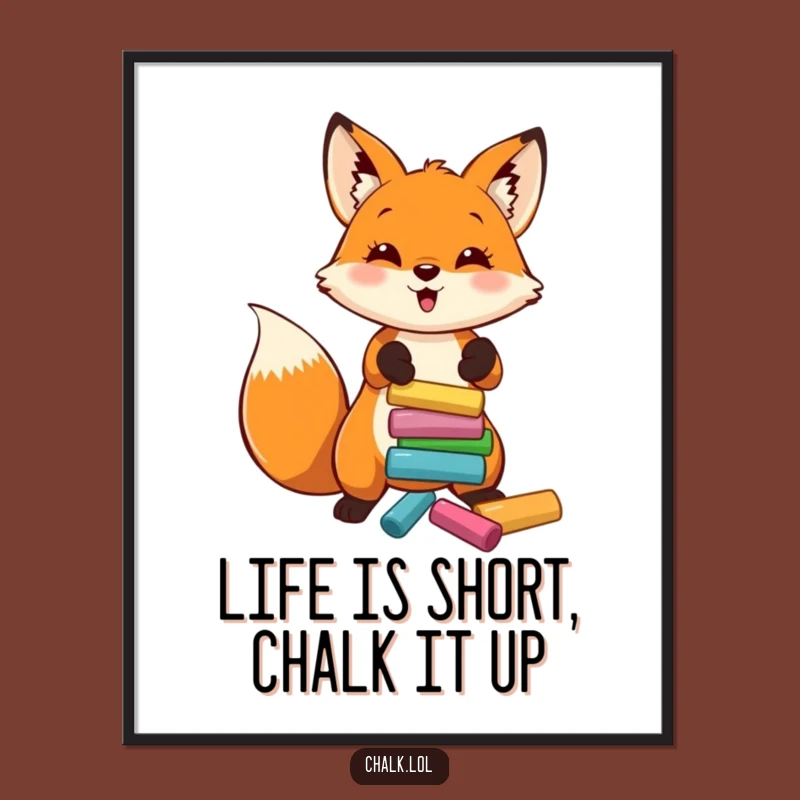 Free Printable Wall Art: Cheerful Fox Tosses Chalk Funny Downloadable Art Decor