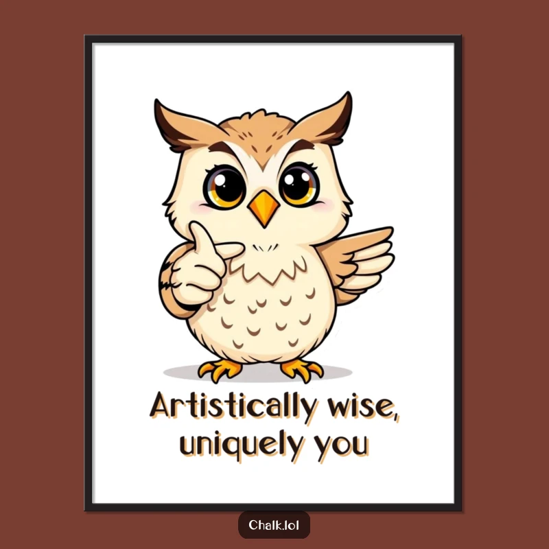 Funny Free Printable Wall Art: Owl Artist Pointing at Drawing, Whimsical Downloadable Decor