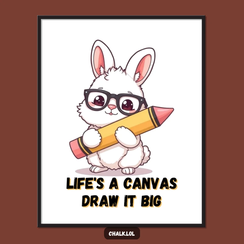 Funny Free Printable Wall Art: Bunny Artist with Crayon, Whimsical Downloadable Decor