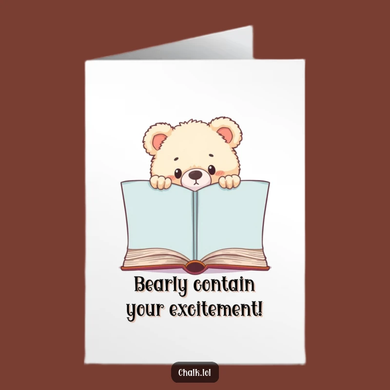 Free Printable Birthday Card: Bear Cub Peeking Book Funny Downloadable Gift