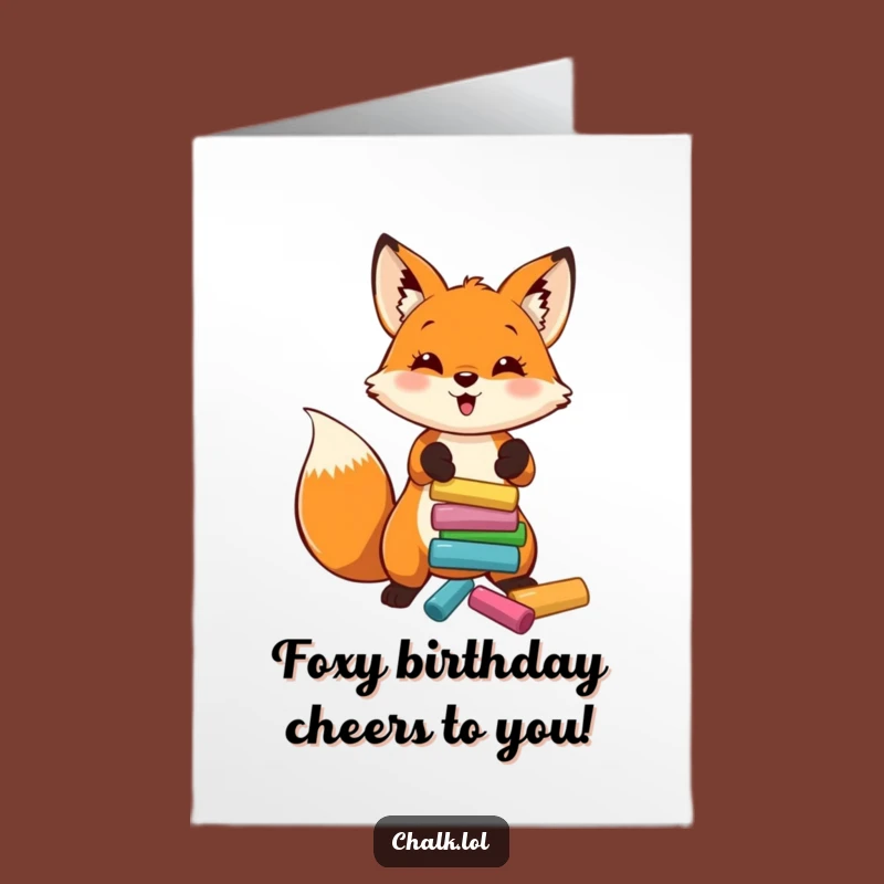 Free Printable Birthday Card: Fox Tosses Chalk for Fun Birthday Downloadable Gift