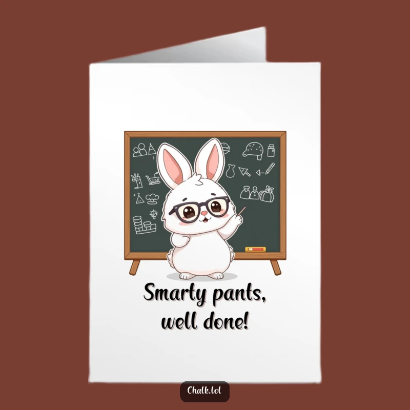 Free Printable Congrats Card: Bunny Professor's Smart Achievement, Downloadable
