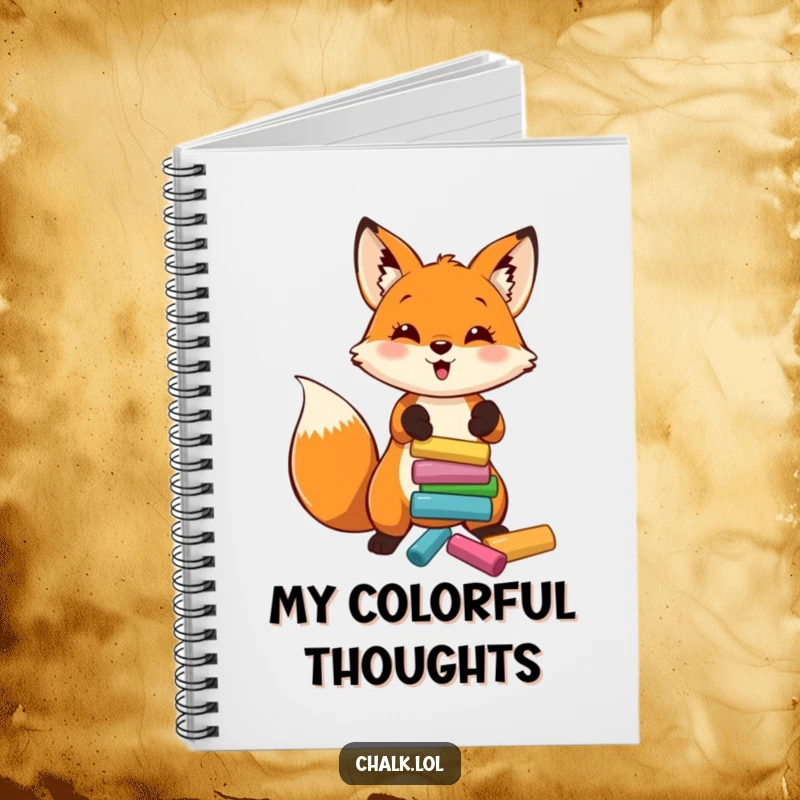 Funny Fox Artist Notebook, a fox throws chalk, ideal for sketches and notes, a funny gift for writers.