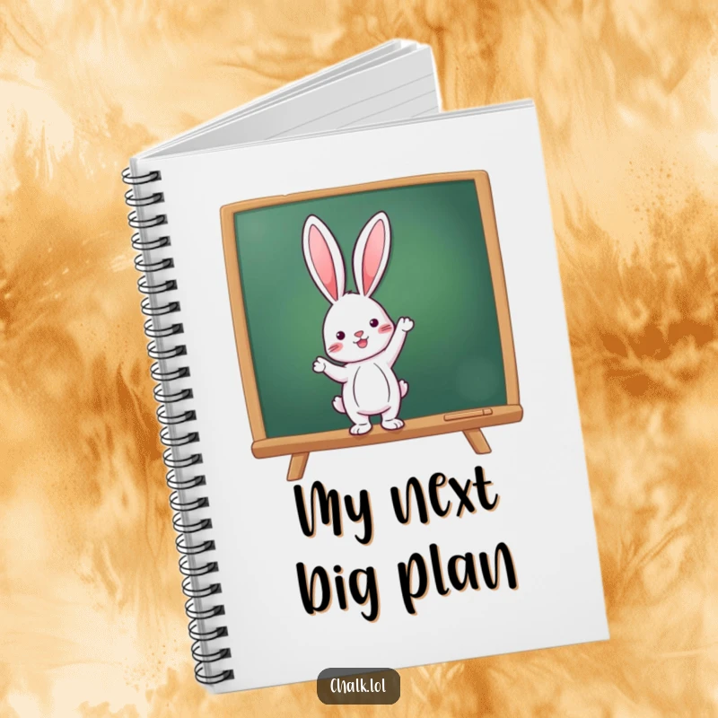 Funny Rabbit Teacher Notebook, a rabbit points at a chalkboard, ideal for notes and planning, a funny gift for writers.