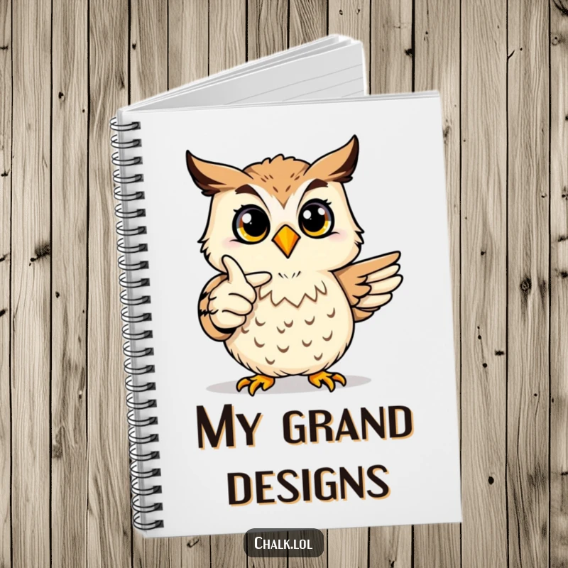 Funny Owl Art Notebook: A joyful owl proudly points at a colorful drawing, designed for recording creative ideas and sketches.