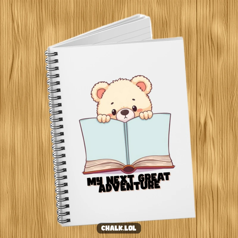 Funny Bear Cub Bookworm Notebook, a cub peeks over a book, ideal for notes and stories, a funny gift for writers.