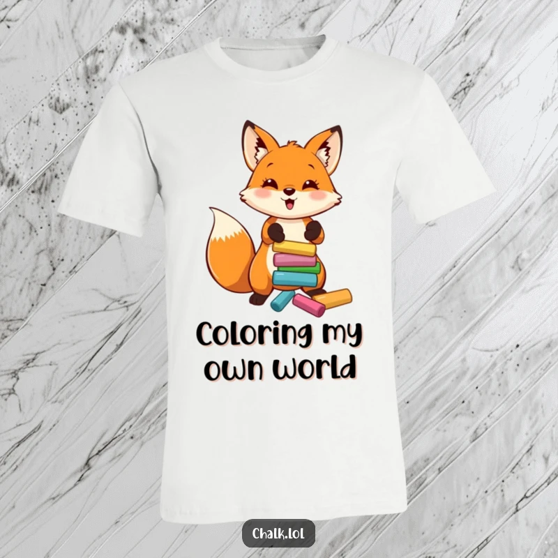 Funny Fox Artist T-Shirt, a fox gleefully throws chalk, celebrating artistic expression, a funny gift for art lovers.