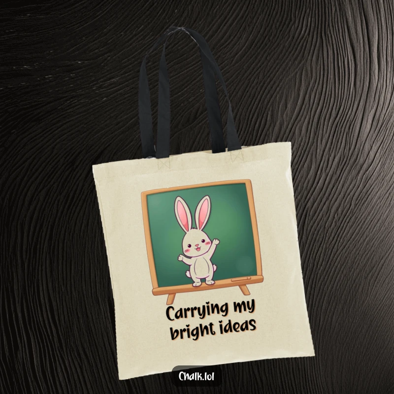 Funny Rabbit Teacher Tote Bag, a rabbit points at a chalkboard, perfect for school supplies, a funny and practical gift.